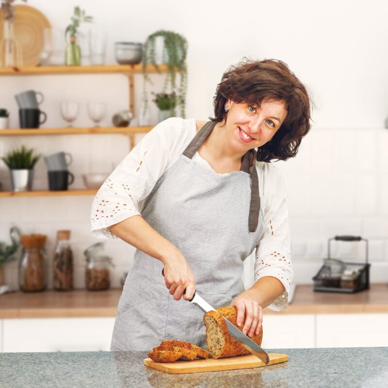 woman cutting soft bread