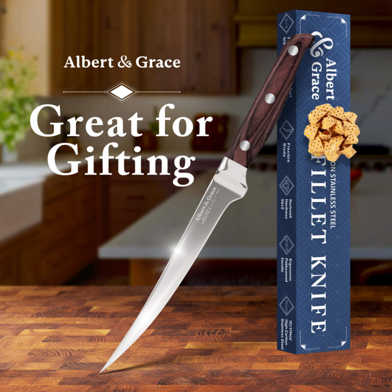 fillet knife on kitchen table with gift box