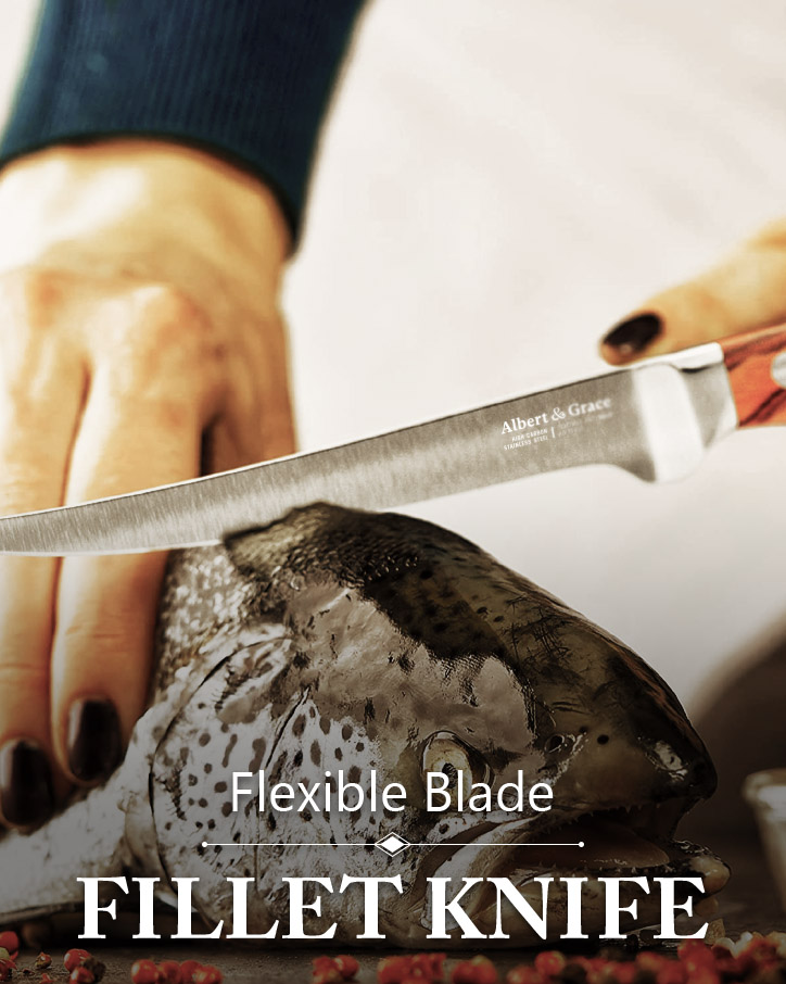 fillet knife cutting fresh salmon